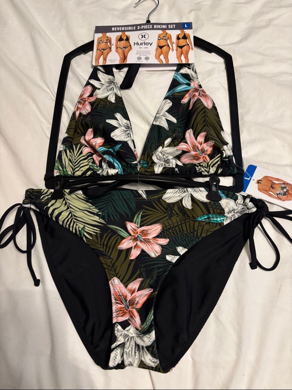 Hurley Black Tropical Floral Reversible 2-Piece Bikini Set